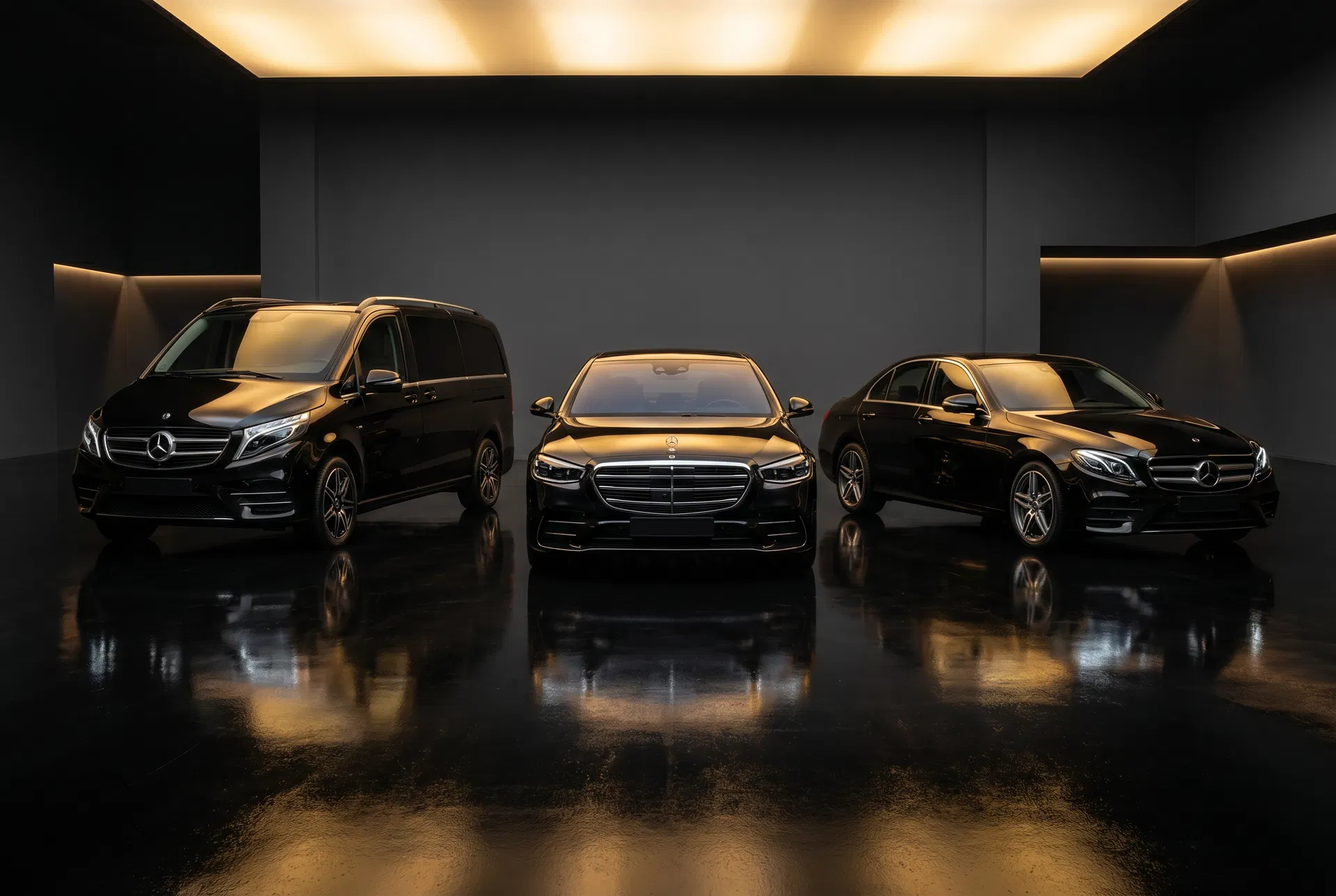Mercedes-Benz luxury fleet — S-Class, E-Class, V-Class
